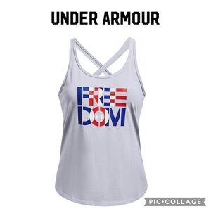 Under Armour women crisscross gray Freedom tank top black size S NWT